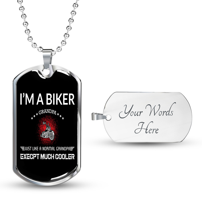 Custom I Am A Biker Grandpa Dog Tag With Back Engraving, Birthday Gifts, Personalized Granpa Dog Tag Necklace
