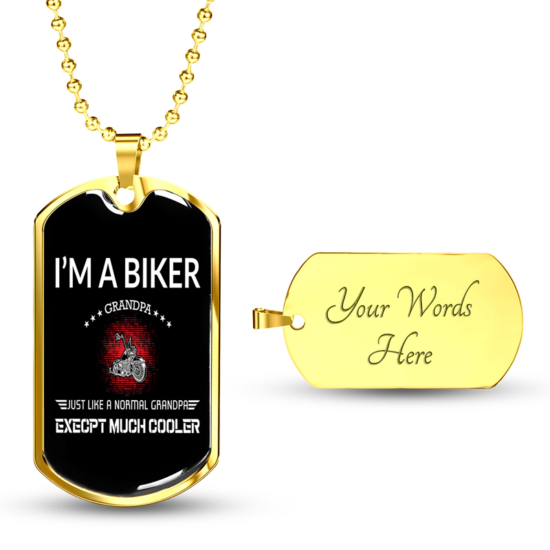 Custom I Am A Biker Grandpa Dog Tag With Back Engraving, Birthday Gifts, Personalized Granpa Dog Tag Necklace